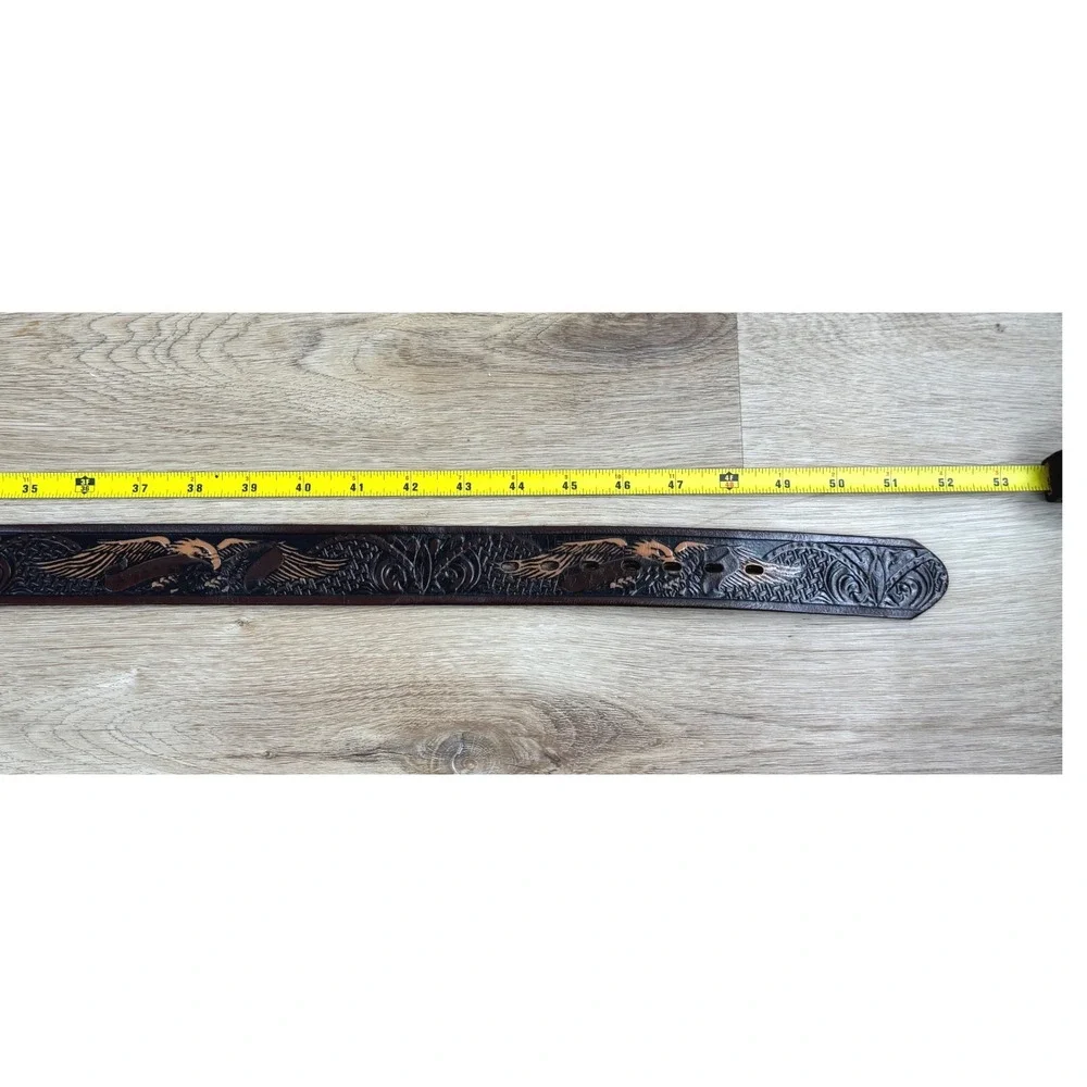 VTG 70''s Wrangler HandTooled Eagle Embossed LeatherBelt Mens 46 (52